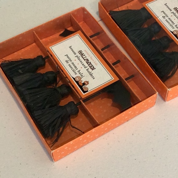 Pottery Barn Kids HALLOWEEN broom place card holders black New in box set of 4 - Picture 3 of 5